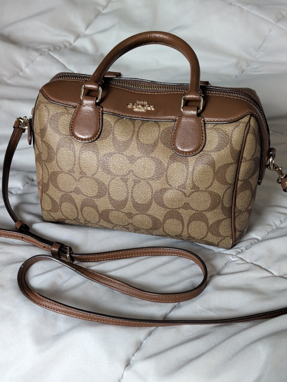 Coach Signature Tan Brown Satchel Crossbody Bag